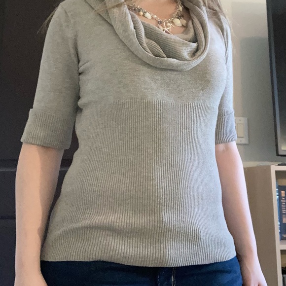 Beige ruffled neck sweater top - Picture 2 of 12